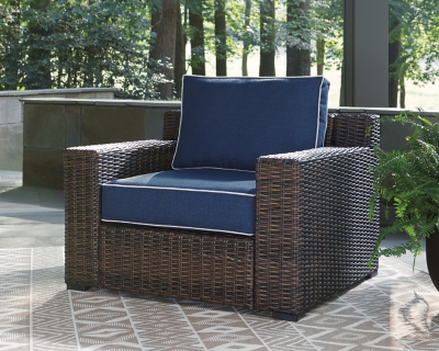 Grasson Lane Outdoor Lounge Chair, Brown/Blue