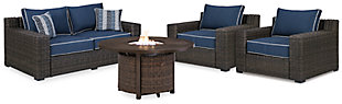 Grasson Lane Outdoor Loveseat and 2 Lounge Chairs with Fire Pit Table, , large