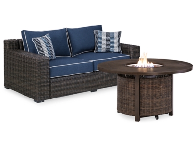 Grasson Lane Outdoor Loveseat with Fire Pit Table, , large