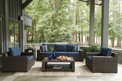 Grasson Lane Outdoor Sofa and 2 Chairs with Coffee Table, , rollover
