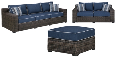 Grasson Lane Outdoor Sofa, Loveseat and Ottoman, , large