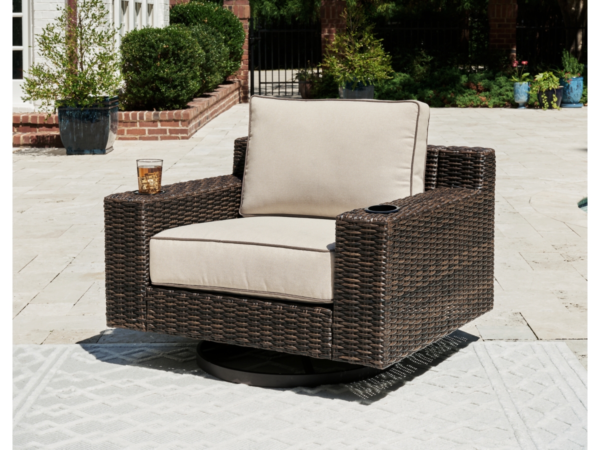 Coastline Bay Outdoor Swivel Lounge Chair with Cushion - Brown