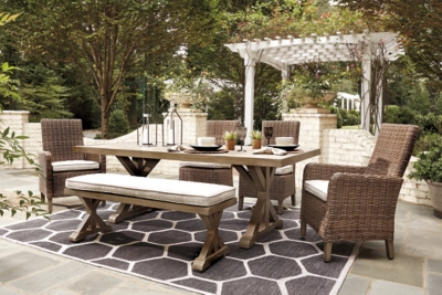 Beachcroft Outdoor Dining Table and 4 Chairs and Bench, Beige