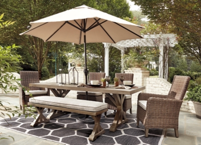 Beachcroft Outdoor Dining Table with Umbrella Option, Beige