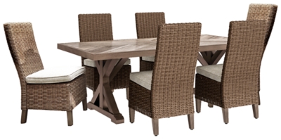 APG-P791-P7 Beachcroft Outdoor Dining Table and 6 Chairs, Beig sku APG-P791-P7