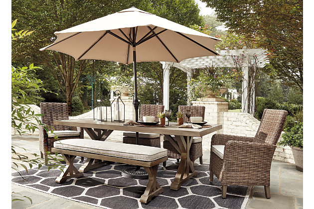 Beachcroft Outdoor Dining Table With, How To Clean Patio Table Umbrella