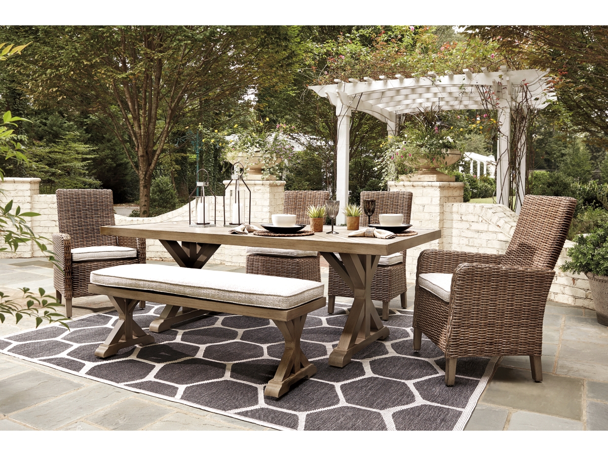 Beachcroft Outdoor Dining Table and Chairs and Bench Ashley