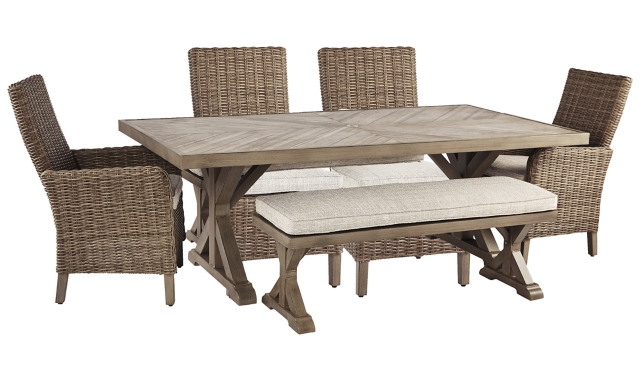 Beachcroft Outdoor Dining Table and 4 Chairs and Bench
