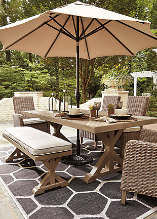 Beachcroft Outdoor Dining Table With, Outdoor Table Set With Umbrella Hole