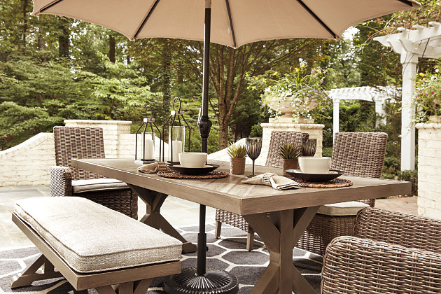 Beachcroft Outdoor Dining Table With, Outdoor Table With Umbrella Hole And Chairs