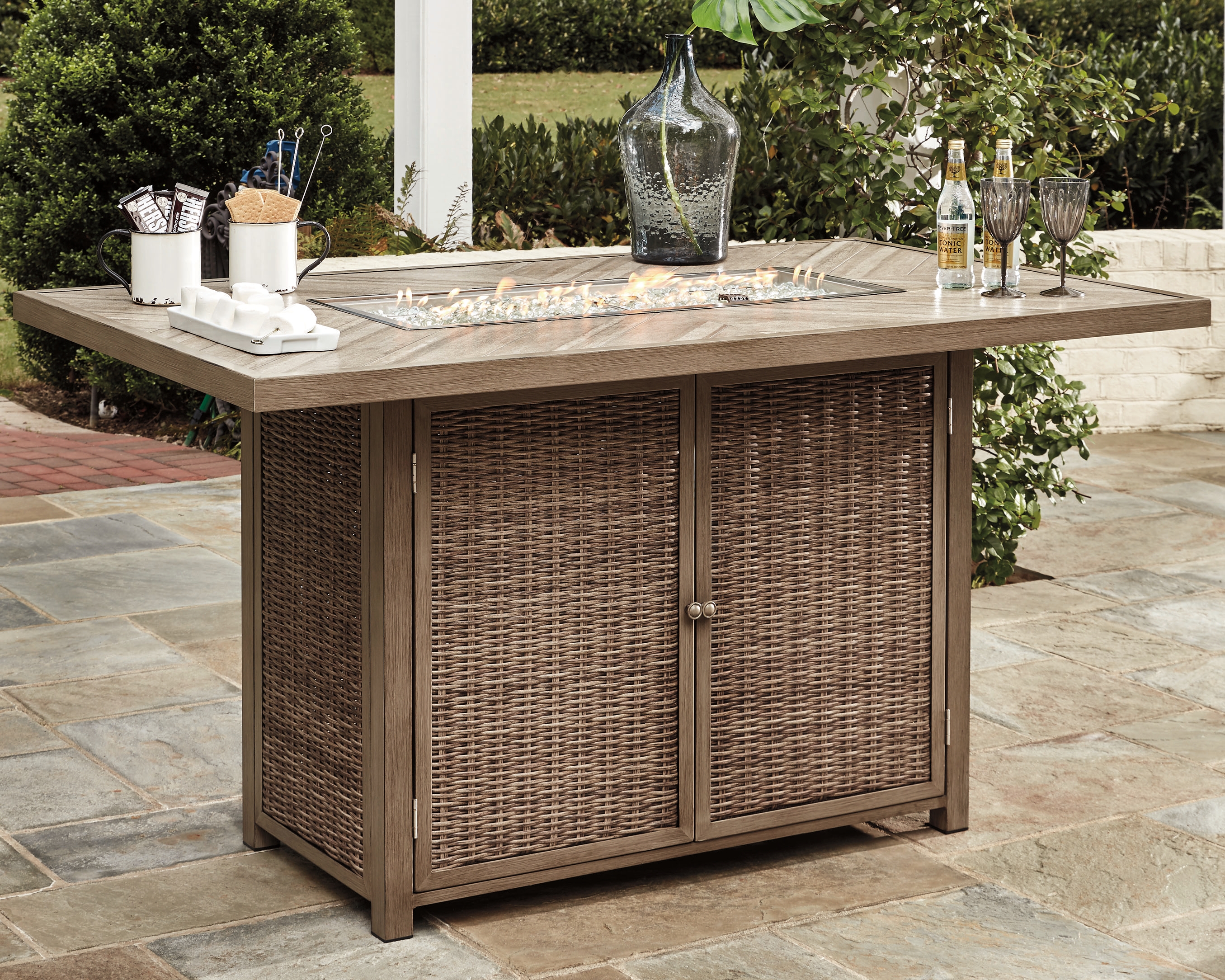 Beachcroft Bar Table With Fire Pit, Fire Pit Pub Table