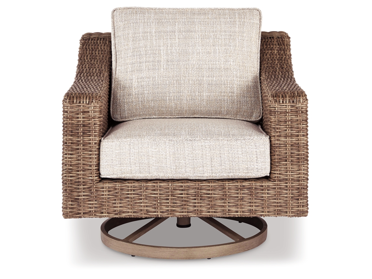 Beachcroft Outdoor Swivel Lounge Chair with Cushion - White/Beige