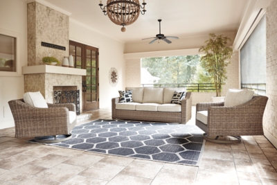 Beachcroft Outdoor Sofa with 2 Lounge Chairs, Beige, rollover