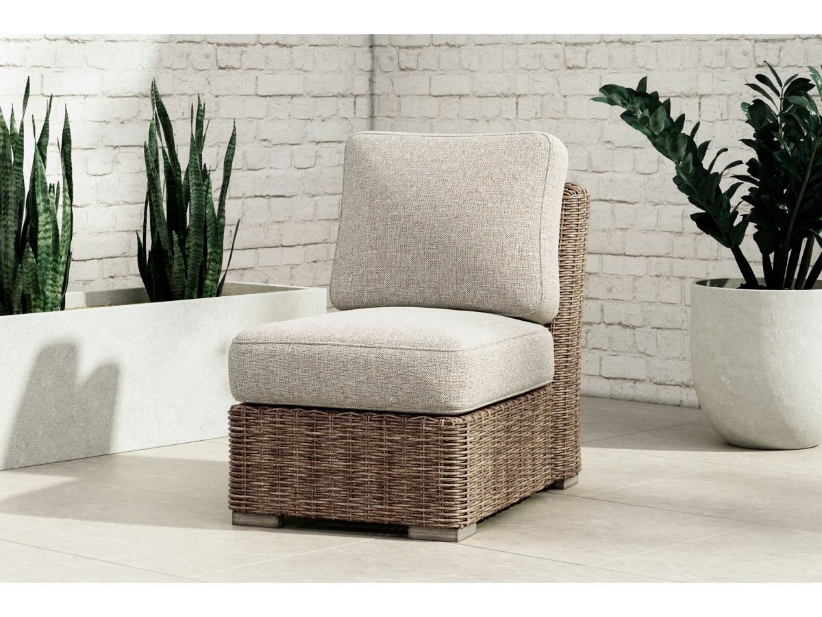 Beachcroft Outdoor Armless Chair with Cushion - White/Beige Beachcroft Outdoor Armless Chair with Cushion - White/Beige