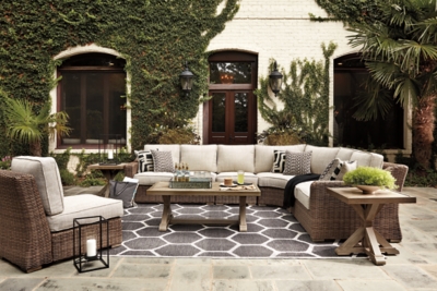 Beachcroft 5-Piece Outdoor Sectional with Coffee Table and 2 End Tables, Beige