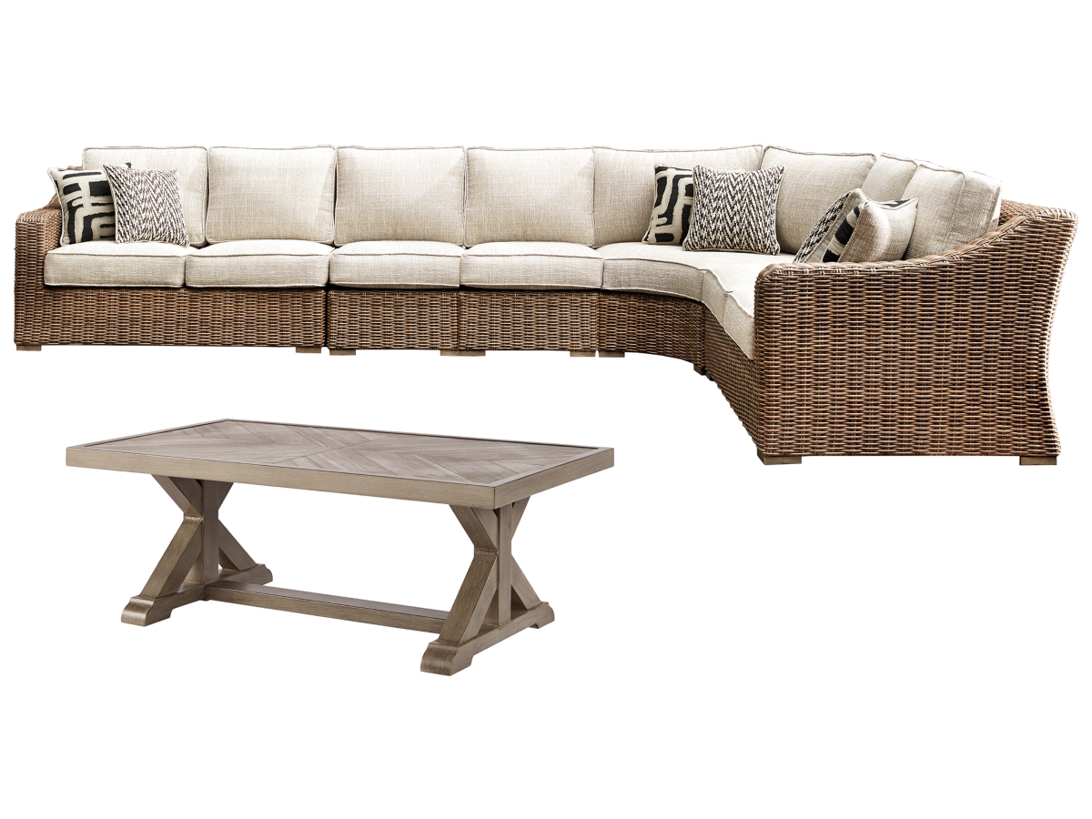 Beachcroft 5 Piece Outdoor Sectional with Tables - Beige