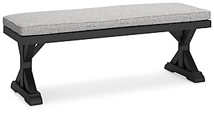 Beachcroft Outdoor Bench with Cushion, Black/Light Gray, large
