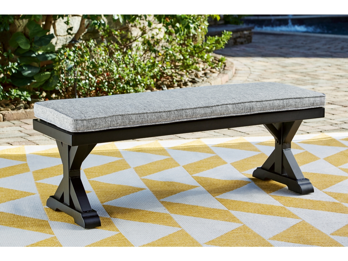 Beachcroft Outdoor Bench with Cushion - Black/Light Gray