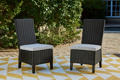 Beachcroft Outdoor Side Chair with Cushion (Set of 2), Black/Light Gray, large