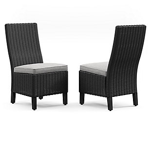 Beachcroft Outdoor Side Chair with Cushion (Set of 2), Black/Light Gray, large