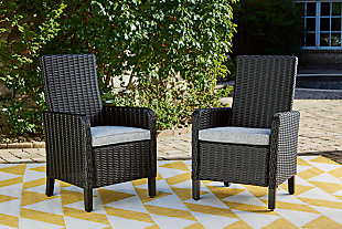 Beachcroft Outdoor Arm Chair with Cushion (Set of 2), Black/Light Gray, rollover