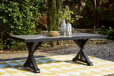 Beachcroft Outdoor Dining Table with Umbrella Option, Black/Light Gray