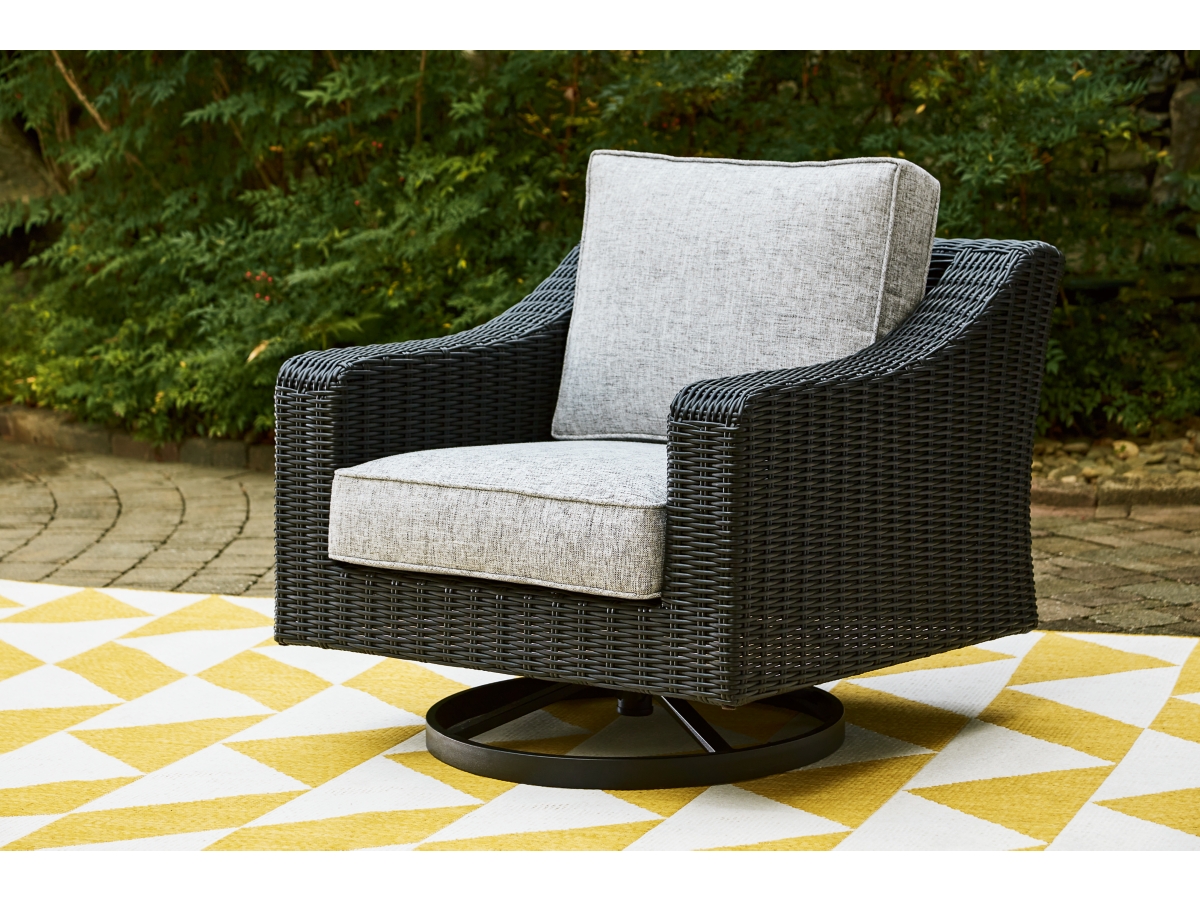 Beachcroft Outdoor Swivel Lounge Chair with Cushion - Black/Light Gray