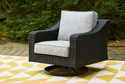 Beachcroft Outdoor Swivel Lounge with Cushion, Black/Light Gray, rollover