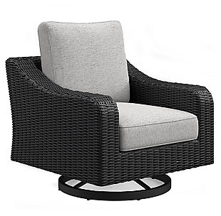 Beachcroft Outdoor Swivel Lounge with Cushion, Black/Light Gray, large