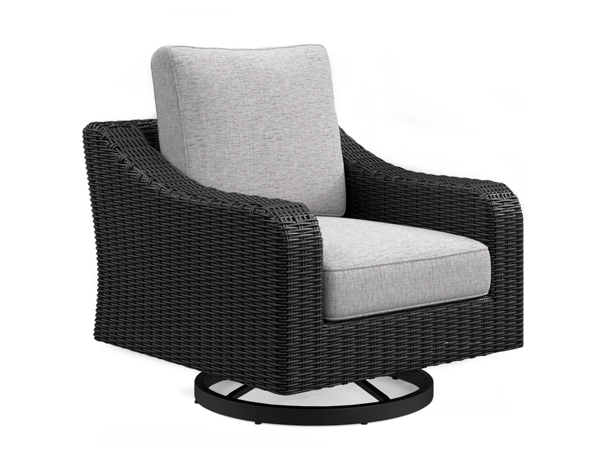 Beachcroft Outdoor Swivel Lounge Chair with Cushion - Black/Light Gray