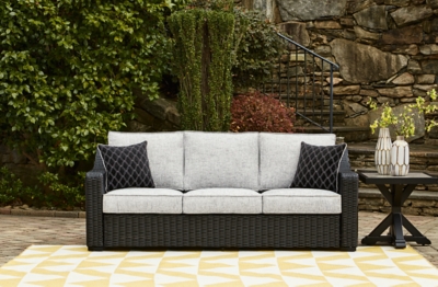 Beachcroft Outdoor Sofa with Cushion, Black/Light Gray, large