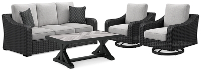 Beachcroft Outdoor Sofa and 2 Chairs with Coffee Table, Black/Light Gray, large