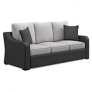 Beachcroft Outdoor Sofa with Cushion, Black/Light Gray, large