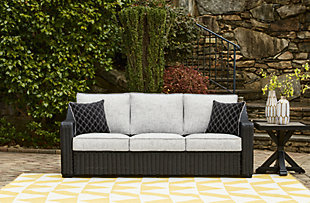 Beachcroft Outdoor Sofa with Cushion, Black/Light Gray, rollover