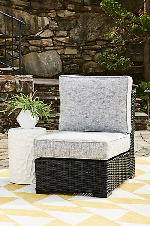 Beachcroft Outdoor Armless Chair with Cushion, Black/Light Gray, rollover