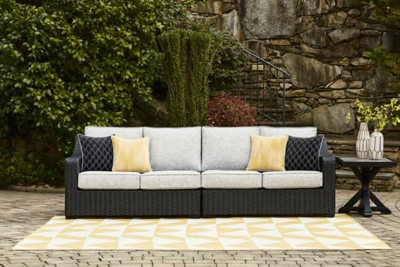 Beachcroft 2-Piece Outdoor Loveseat with Cushion, Black/Light Gray, rollover