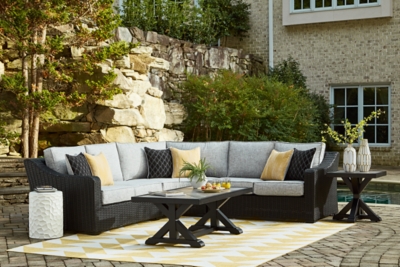 Beachcroft 3-Piece Outdoor Sectional, Black/Light Gray, rollover