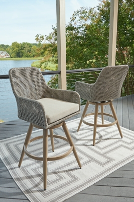 Seton Creek Outdoor Bar Height Barstool with Cushion (Set of 2), , rollover