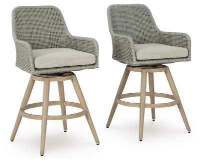 Seton Creek Outdoor Bar Height Barstool with Cushion (Set of 2), , large