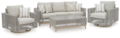 Seton Creek Outdoor Sofa and 2 Chairs with Coffee Table, Gray