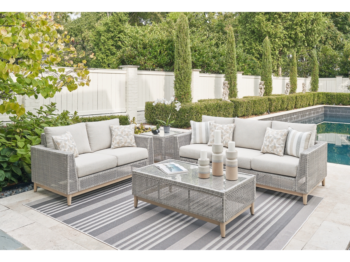 Seton Creek Outdoor Sofa and Loveseat with Coffee Table | Ashley