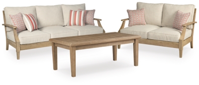 Clare View Outdoor Sofa and Loveseat with Coffee Table, Beige