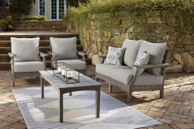 Visola Outdoor Loveseat and 2 Chairs with Coffee Table, Gray