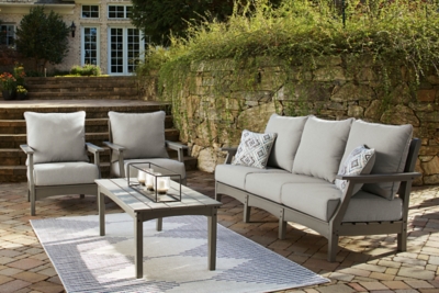 Visola Outdoor Sofa and 2 Chairs with Coffee Table, Gray