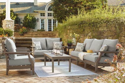 Visola Outdoor Sofa and Loveseat with 2 Lounge Chairs and End Table, Gray