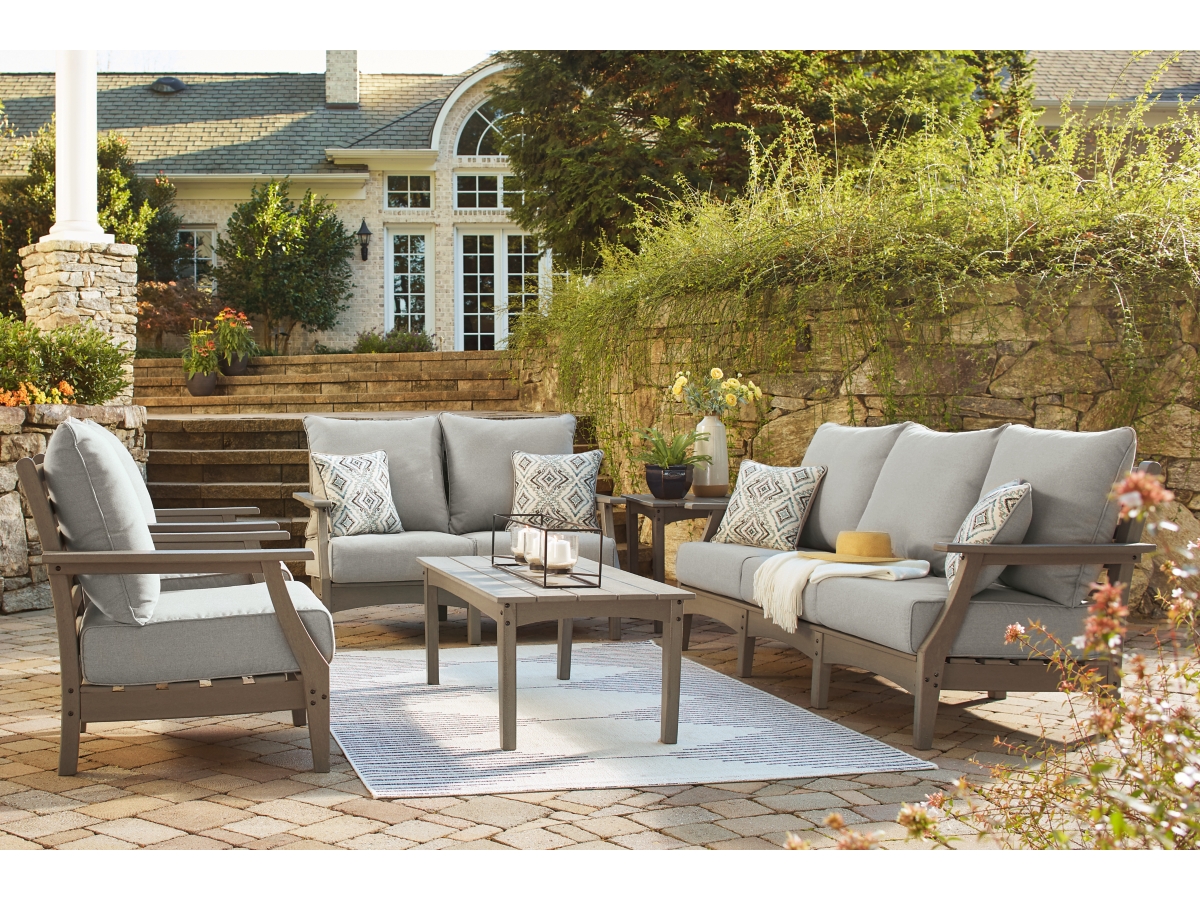 Ashley Visola Outdoor Sofa, Loveseat and 2 Lounge Chairs with Coffee Table and End Table