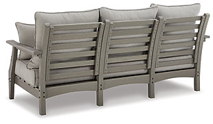 It’s the dawn of a new day for gray. Embrace the style trend with the Visola outdoor sofa. Crafted of HDPE material that combines the exceptional durability and weather resistance you need with the “wood look” you love, this comfortably cushioned sofa takes outdoor living to a whole new level. Rest assured, the thick seat and back cushions and throw pillows are wrapped in our exclusive Nuvella® high-performance fabric that’s fade resistant, stain resistant and a breeze to clean.Made of HDPE material | Gray finish with textured wood look | Seat/back cushions and throw pillows covered in solution-dyed Nuvella® (polyester) high-performance fabric | All-weather foam cushion core wrapped in soft polyester | 2 throw pillows included | Clean fabric with mild soap and water, let air dry; for stubborn stains, use a solution of 1 cup bleach to 1 gallon water | Imported fabric and fill | Assembly required | Estimated Assembly Time: 30 Minutes