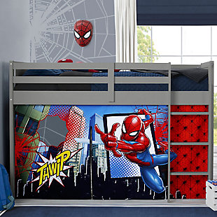 Delta Children Twin Low Loft Bed with Spiderman Tent/Curtain Set, , rollover