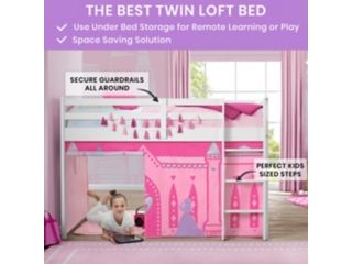 Delta Children Princess Twin Low Loft Bed Bedroom Bundle