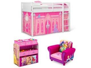 Delta Children Princess Twin Low Loft Bed Bedroom Bundle